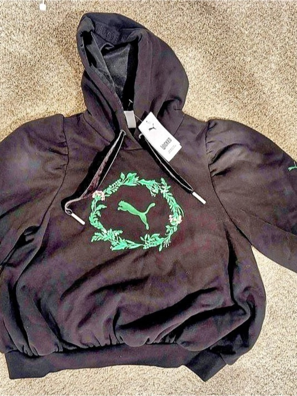 PUMA x Wicked Elphie Hoodie Black Green Embroidered Size M NWT